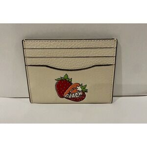 Coach Strawberry Card Case Wallet Off White Leather New Without Box Gift